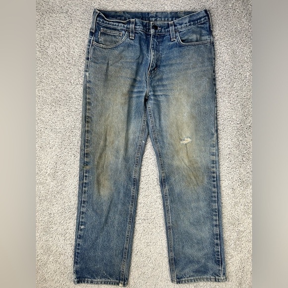 Carhartt Jeans Mens 34 Flame Resistant Relaxed Fit FRB004 MDS Hole Distressed - Picture 1 of 5